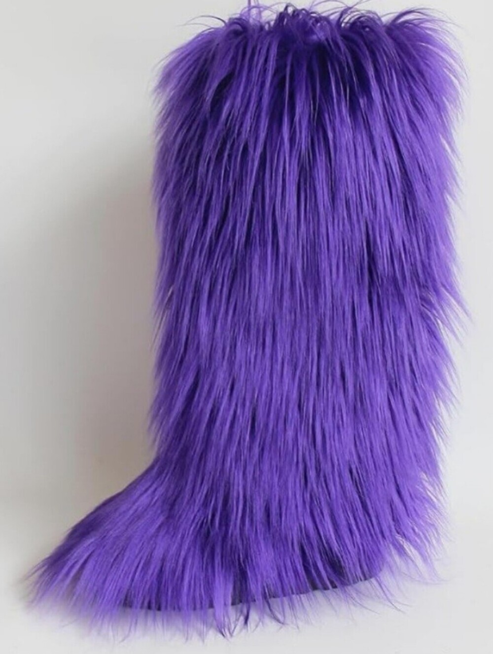New Women's Purple Furry Faux Fur Knee High Boots - Picture 4 of 9